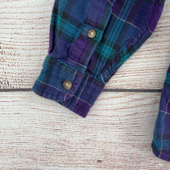 Vintage REI Plaid Flannel Button Down‎ Shirt Women's Size Medium Teal/Purple - Picture 4 of 7